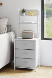 Living and Home 3-Drawer Nightstand with Charging Station & RGB Light Strip in White