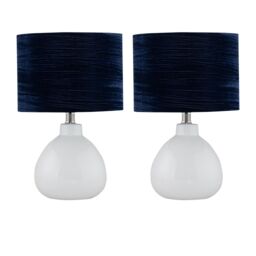 First Choice Lighting Set of 2 Tuscan - White Ceramic Lamps with Navy Crushed Velvet Shade - thumbnail 1
