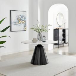FurnitureboxUK Nina Marble-Effect Dining Set with Cream Fabric Chairs - Size: 4 Person - thumbnail 2