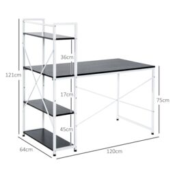HOMCOM Computer Desk Laptop Table w/4-tier Bookshelf Metal Frame in Black - thumbnail 3