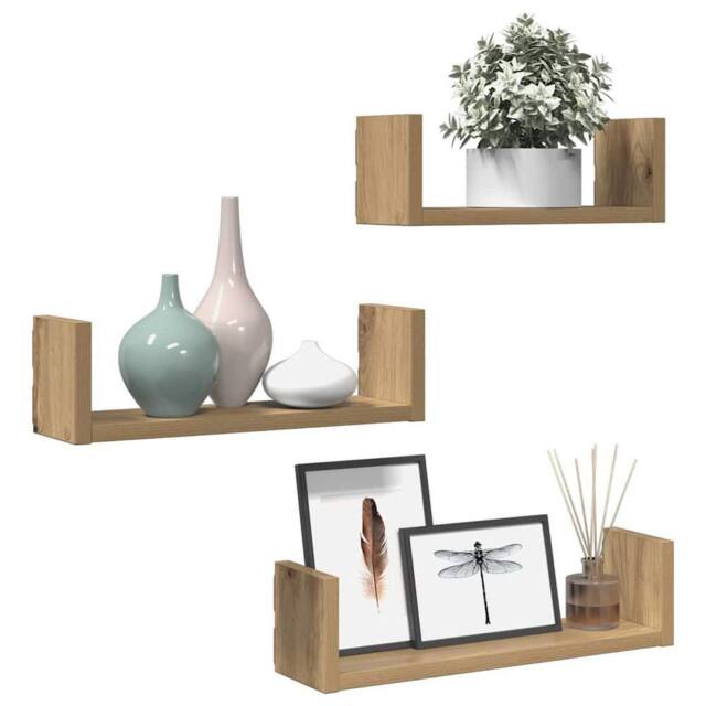 Berkfield Home Wall Shelf 3 pcs Artisian Oak Engineered Wood in Brown - image 1