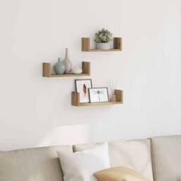 Berkfield Home Wall Shelf 3 pcs Artisian Oak Engineered Wood in Brown - thumbnail 2