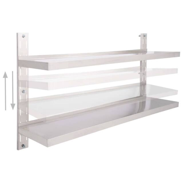 Berkfield Home Durable 2-Tier Floating Wall Shelf Stainless Steel 150x30 cm in Grey - image 1