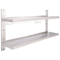Berkfield Home Durable 2-Tier Floating Wall Shelf Stainless Steel 150x30 cm in Grey - thumbnail 7