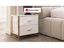 Vente-unique Bedside Table With 2 Drawers - MDF - Gloss White & Gold - OMBRELIA - thumbnail 4