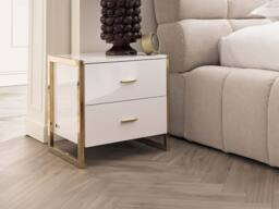 Vente-unique Bedside Table With 2 Drawers - MDF - Gloss White & Gold - OMBRELIA - thumbnail 3