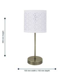 First Choice Lighting Set of 2 Antique Brass Stick Table Lamps with White Laser Cut Shades in Bronze - thumbnail 4