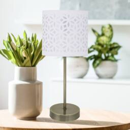 First Choice Lighting Set of 2 Antique Brass Stick Table Lamps with White Laser Cut Shades in Bronze - thumbnail 3