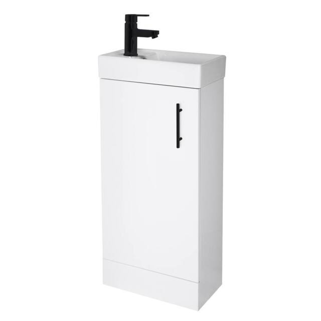 Balterley Wall Hung Vanity Basin 400mm Gloss White & Matt Black Handle - image 1