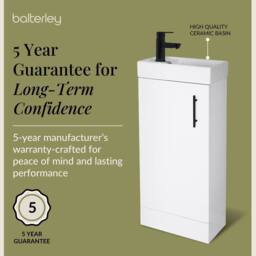 Balterley Wall Hung Vanity Basin 400mm Gloss White & Matt Black Handle - thumbnail 6