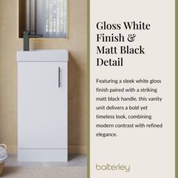 Balterley Wall Hung Vanity Basin 400mm Gloss White & Matt Black Handle - thumbnail 4