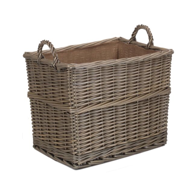 Red Hamper Wicker Rectangular Hessian Lined Log Storage Basket in Brown - image 1