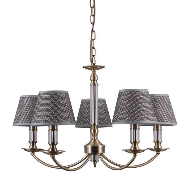 Netlighting Classic Hanging Pendant Antique Bronze 5 Light with Grey Shade E14 in Brown - image 1
