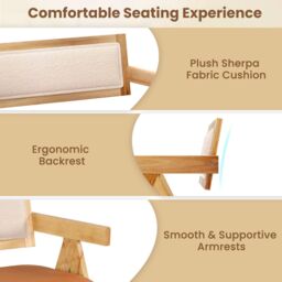 Gymax Wooden Dining Bench With Sherpa Upholstered Backrest Padded Seat in Light Khaki - thumbnail 7