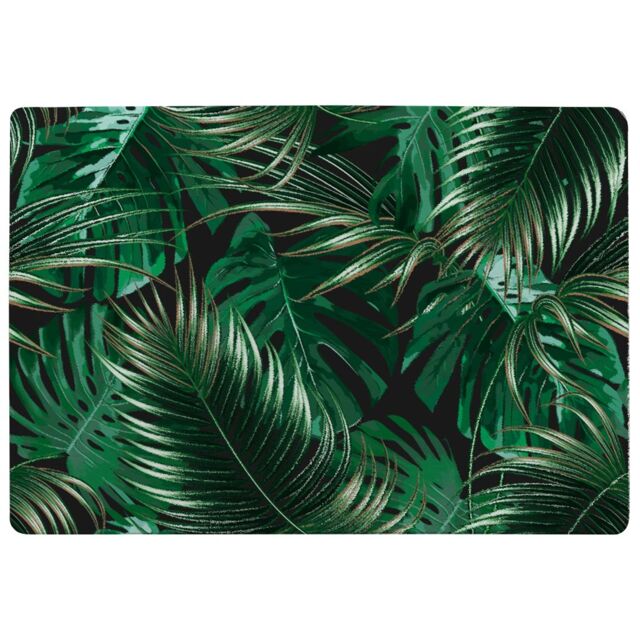 Benjamin Tate Design Tropical Leaves On Black Rug in Natural - Size: Large - image 1