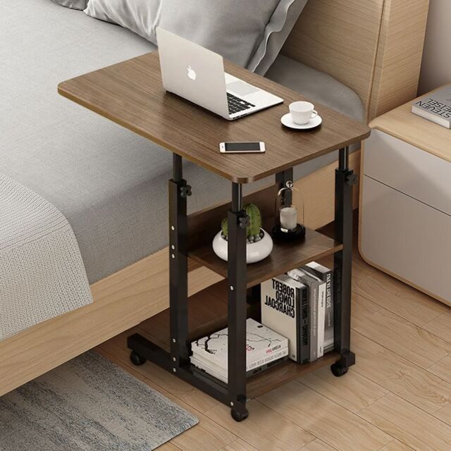 Living and Home 3-tier Height Adjustable Mobile Table Overbed Desk with Wheels in Brown - image 1