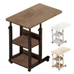 Living and Home 3-tier Height Adjustable Mobile Table Overbed Desk with Wheels in Brown - thumbnail 9