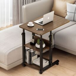 Living and Home 3-tier Height Adjustable Mobile Table Overbed Desk with Wheels in Brown - thumbnail 3