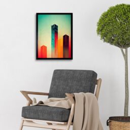 "Artery8 Wall Art Print Tower Block Skyscrapers Minimalist Skyline Graphic Design Art Framed in Black - Size: W12"" x H16""" - thumbnail 2