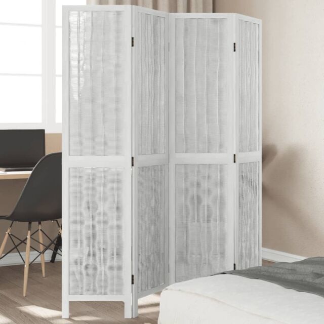 Berkfield Home Room Divider 4 Panels White Solid Wood Paulownia - image 1