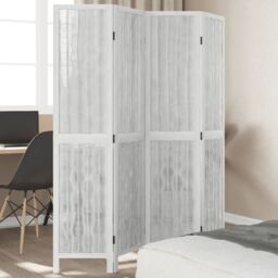 Berkfield Home Room Divider 4 Panels White Solid Wood Paulownia