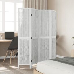 Berkfield Home Room Divider 4 Panels White Solid Wood Paulownia - thumbnail 3