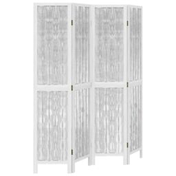 Berkfield Home Room Divider 4 Panels White Solid Wood Paulownia - thumbnail 2