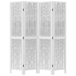 Berkfield Home Room Divider 4 Panels White Solid Wood Paulownia - thumbnail 4