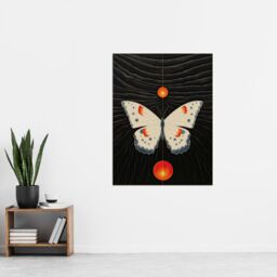 "Artery8 Wall Art Print Chaos Theory Hilma af Klint Inspired Butterfly & Two Suns White Orange Grey Oil Painting Poster in Black - Size: W12"" x H16""" - thumbnail 4