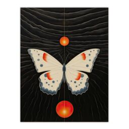 "Artery8 Wall Art Print Chaos Theory Hilma af Klint Inspired Butterfly & Two Suns White Orange Grey Oil Painting Poster in Black - Size: W12"" x H16""" - thumbnail 1