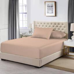Homes-Linen 100% Egyptian Cotton 200TC Fitted Sheet 30cm Deep Pocket in Beige - Size: King