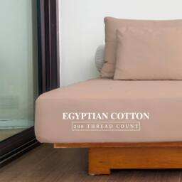 Homes-Linen 100% Egyptian Cotton 200TC Fitted Sheet 30cm Deep Pocket in Beige - Size: King - thumbnail 2