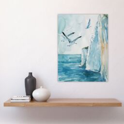 "Artery8 White Cliffs of Dover England Seagulls Coastal Wall Art Print in Blue - Size: W12"" x H16""" - thumbnail 4