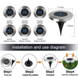 FLAVORA 12x White Solar Power LED Lights Ground Floor in Silver - thumbnail 2