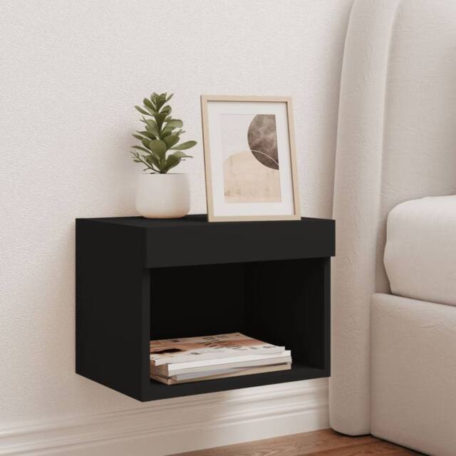 Berkfield Home Decorative Bedside Cabinet with LED Lights Wall-mounted Black - image 1
