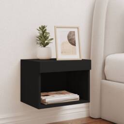Berkfield Home Decorative Bedside Cabinet with LED Lights Wall-mounted Black - thumbnail 1
