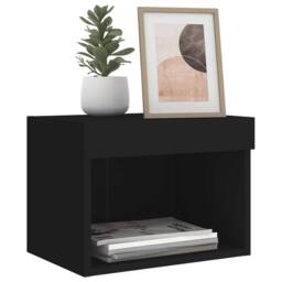 Berkfield Home Decorative Bedside Cabinet with LED Lights Wall-mounted Black - thumbnail 5
