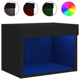 Berkfield Home Decorative Bedside Cabinet with LED Lights Wall-mounted Black - thumbnail 3
