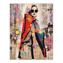Artery8 Wall Art Print New York Fashion Advert Picture Collage Artwork Woman Colour Fashion Stands Out In Grey City Vibrant Colourful Bold Pop Art - thumbnail 1
