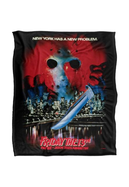 Friday the 13th Blanket, 152x127 cm Jason Takes Manhattan Poster Silky Touch Super Soft Throw Blanket in White - image 1