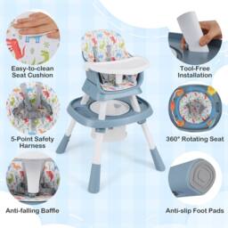 Gymax 16-in-1 Convertible High Chair Table & Chair Set With Removable Tray in Blue - thumbnail 9