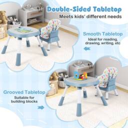 Gymax 16-in-1 Convertible High Chair Table & Chair Set With Removable Tray in Blue - thumbnail 7