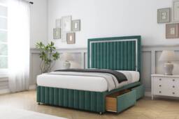 "Sloomy Boston Chrome Plush Divan Set 2 Drawers-26"" Headboard-Footboard in Emerald - Size: King" - thumbnail 1