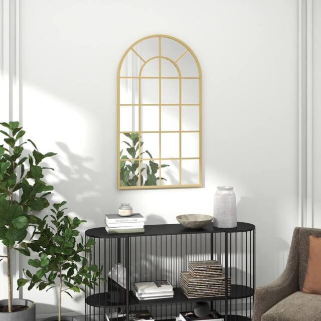HOMCOM Modern Arch Window Wall Mirror for Living Room Bedroom, Gold Tone - image 1