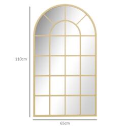 HOMCOM Modern Arch Window Wall Mirror for Living Room Bedroom, Gold Tone - thumbnail 3
