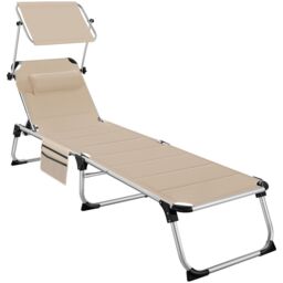 tectake Lorella aluminum sun lounger, upholstered, foldable in Beige - Size: 1 Seater