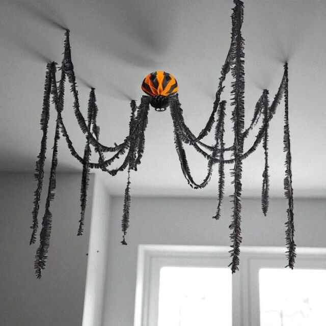 Garden Greatness 16ft Hanging Creepy Giant Spider in Black - Size: 1 Pack