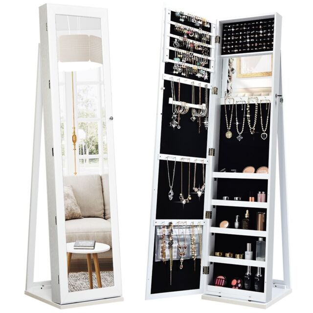 Costway 3in1 Jewelry Cabinet FullLength Mirrored Jewelry Armoire Jewelry Organizer in White - image 1