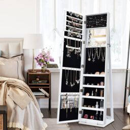 Costway 3in1 Jewelry Cabinet FullLength Mirrored Jewelry Armoire Jewelry Organizer in White - thumbnail 3