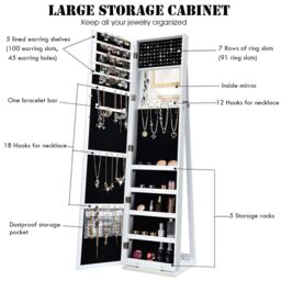 Costway 3in1 Jewelry Cabinet FullLength Mirrored Jewelry Armoire Jewelry Organizer in White - thumbnail 6